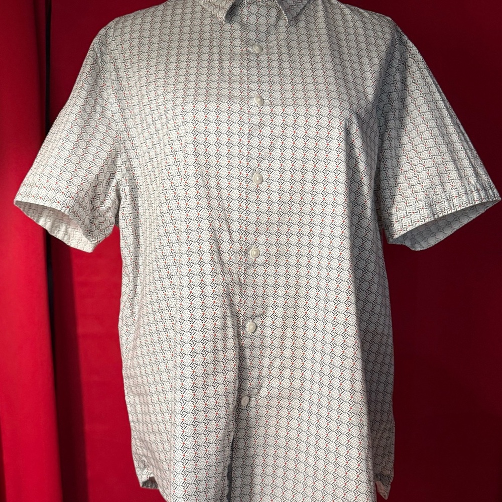 Perry Ellis White and Blue Patterned Casual Shirt